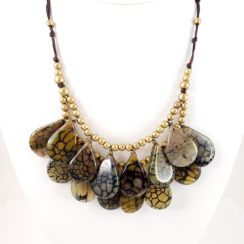 Nakamol statement with tan, brown and black polished teardrop shaped stones